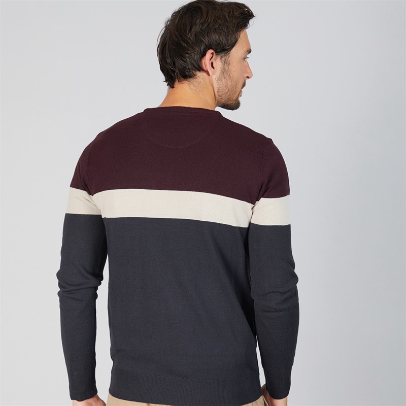 Onfire Mens Colour Block Crew Neck Sweater Burgundy/Stone/Navy