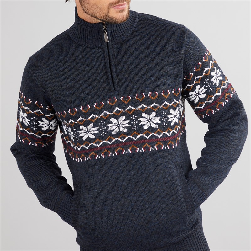 Onfire Mens Fairisle 1/4 Zip Sweater Black Multi