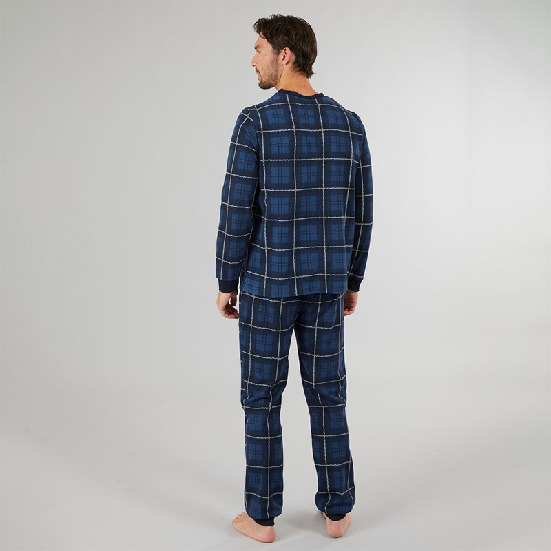 Onfire Mens Checked Long Sleeved Pyjama Set Navy/White