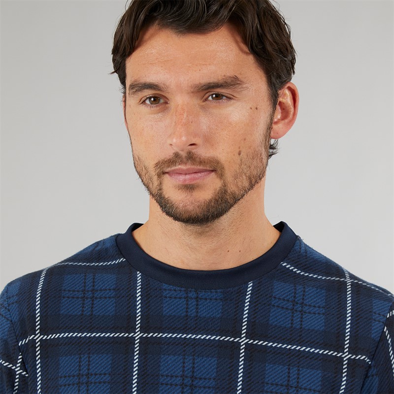 Onfire Mens Checked Long Sleeved Pyjama Set Navy/White