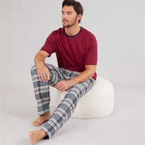 Onfire Mens T-Shirt And Woven Pants Pyjama Set undy Navy/Burg