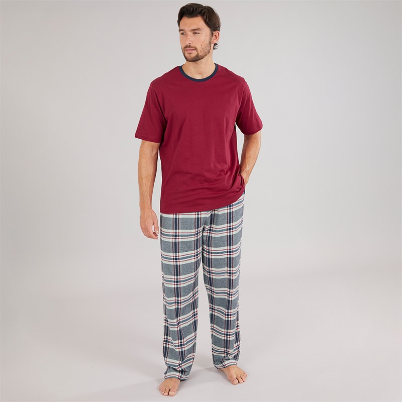 Onfire Mens T-Shirt And Woven Pants Pyjama Set undy Navy/Burg