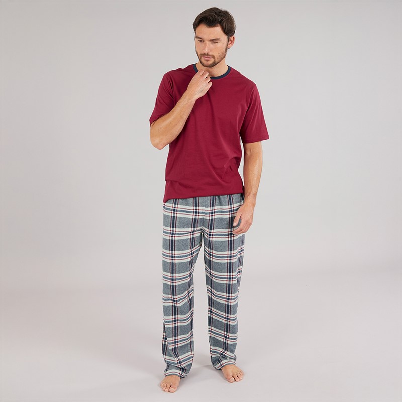 Onfire Mens T-Shirt And Woven Pants Pyjama Set undy Navy/Burg