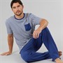 Onfire Mens Stripe Pyjama Top And Jersey Pants Set Navy