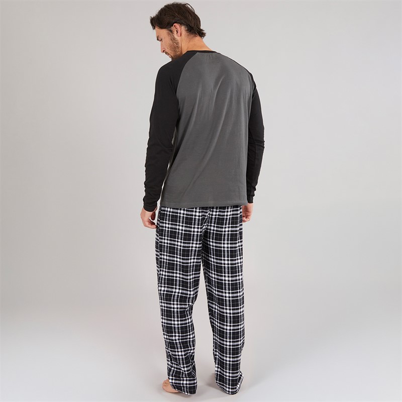 Onfire Mens Raglan Sleeve Pyjama Top And Woven Pants Set Black/Grey