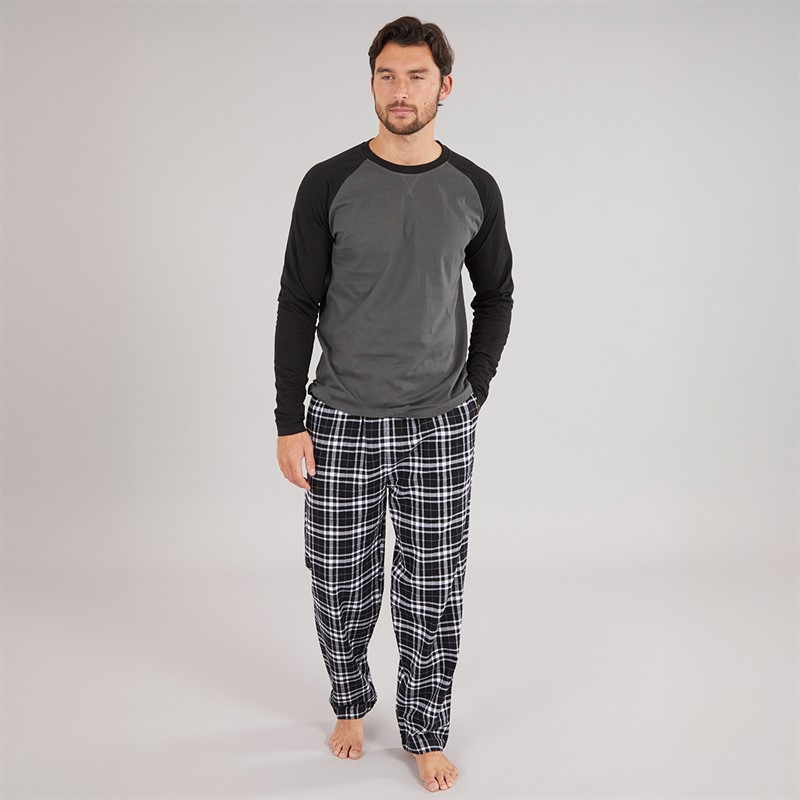 Onfire Mens Raglan Sleeve Pyjama Top And Woven Pants Set Black/Grey