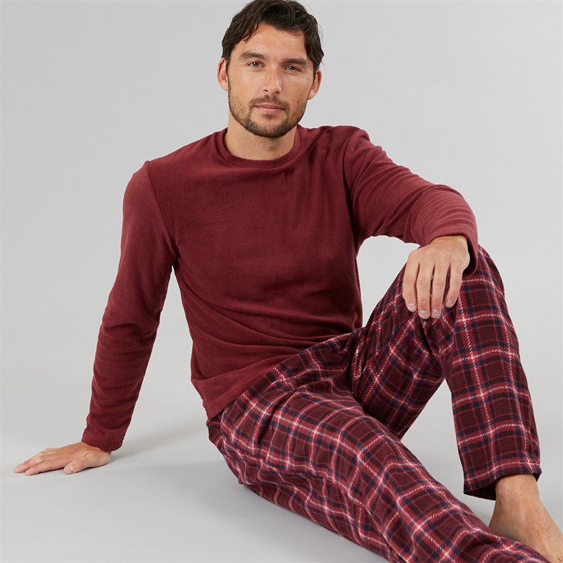 Mens Microfleece Loungewear Set Burgundy/Navy - Size S