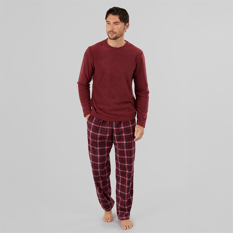 Onfire Mens Microfleece Loungewear Set Burgundy/Navy