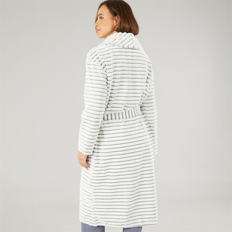 Onfire Womens Frosted Fleece Ribbed Dressing Gown Grey