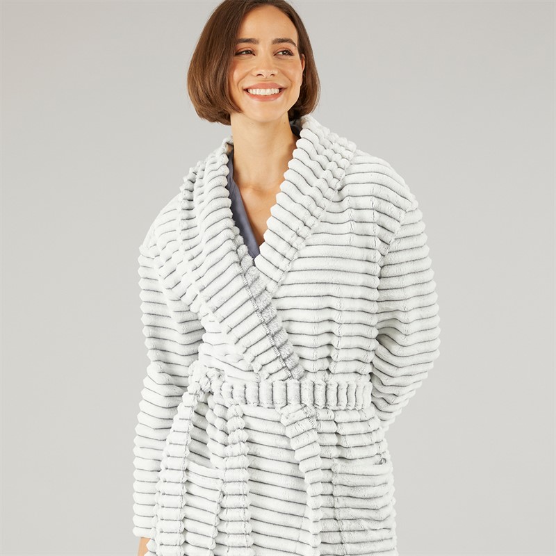 Onfire Womens Frosted Fleece Ribbed Dressing Gown Grey