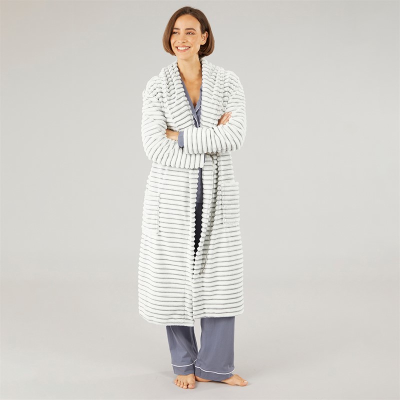Onfire Womens Frosted Fleece Ribbed Dressing Gown Grey