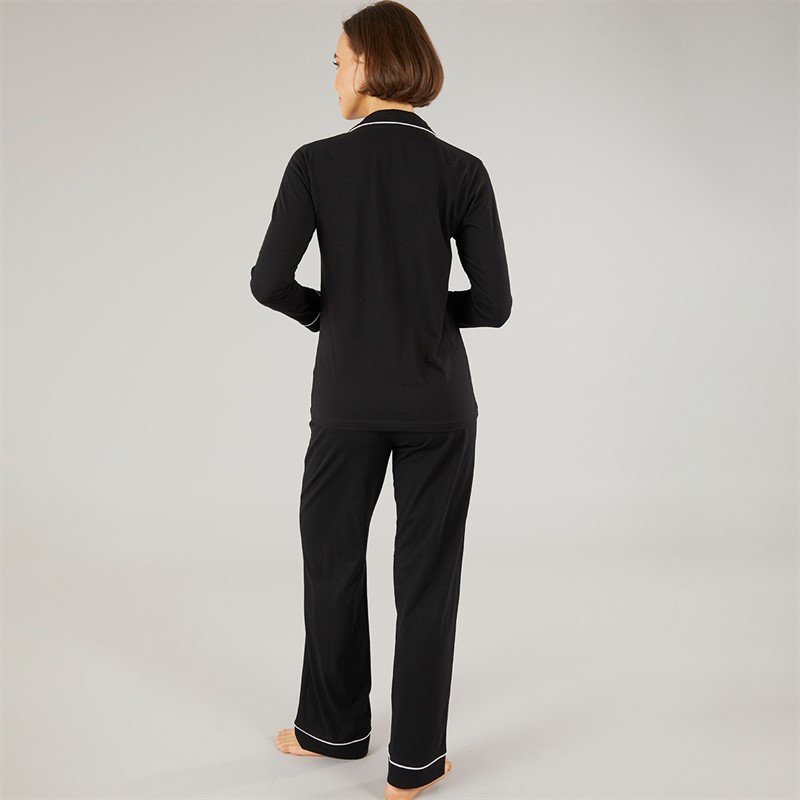 Onfire Womens Button Up Pyjama Set Black/White