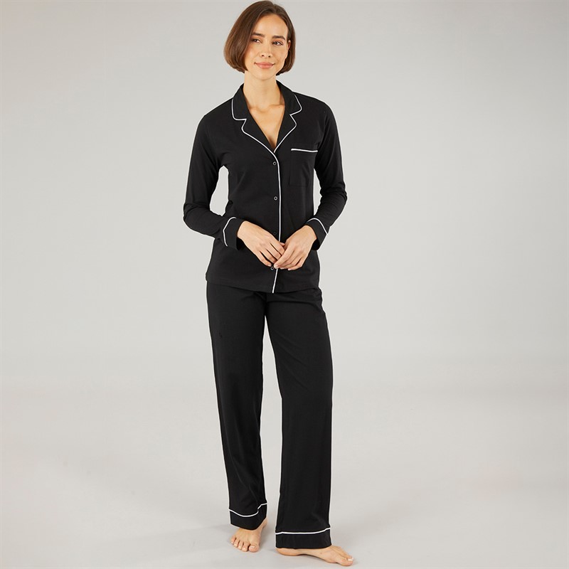 Onfire Womens Button Up Pyjama Set Black/White