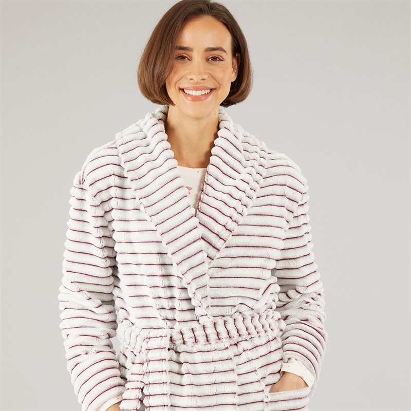 Onfire Womens Frosted Fleece Ribbed Dressing Gown Plum