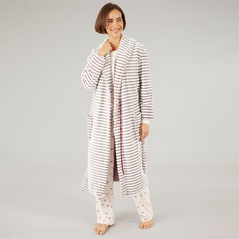 Onfire Womens Frosted Fleece Ribbed Dressing Gown Plum