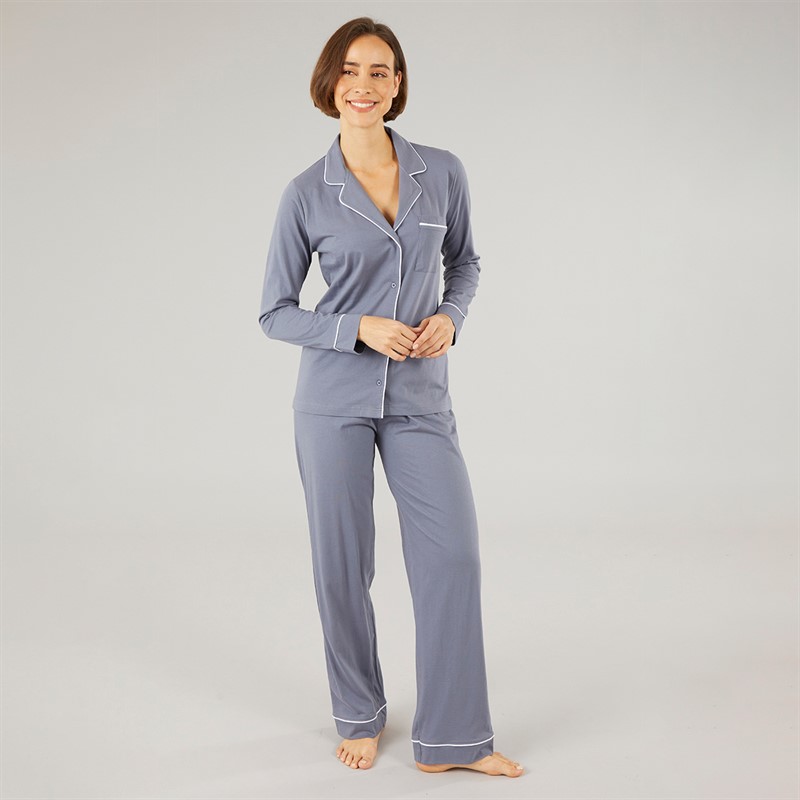 Onfire Womens Button-Up Pyjama Set Grey/White