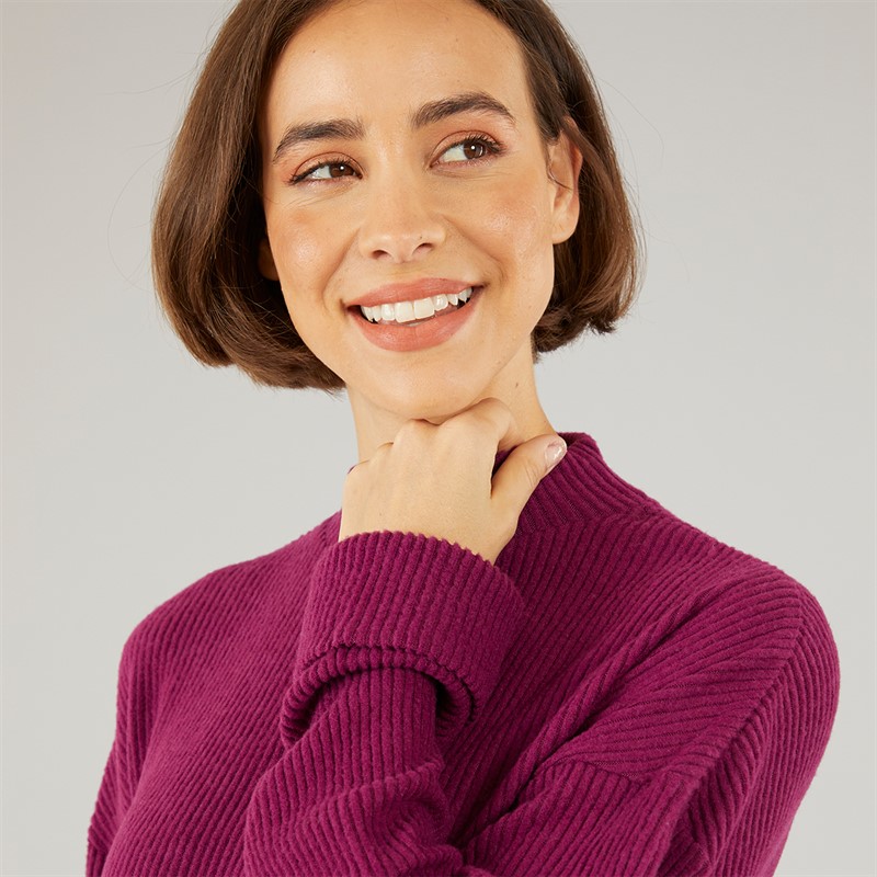 Onfire Womens Rib Top And Wide Leg Trousers Lounge Set Plum