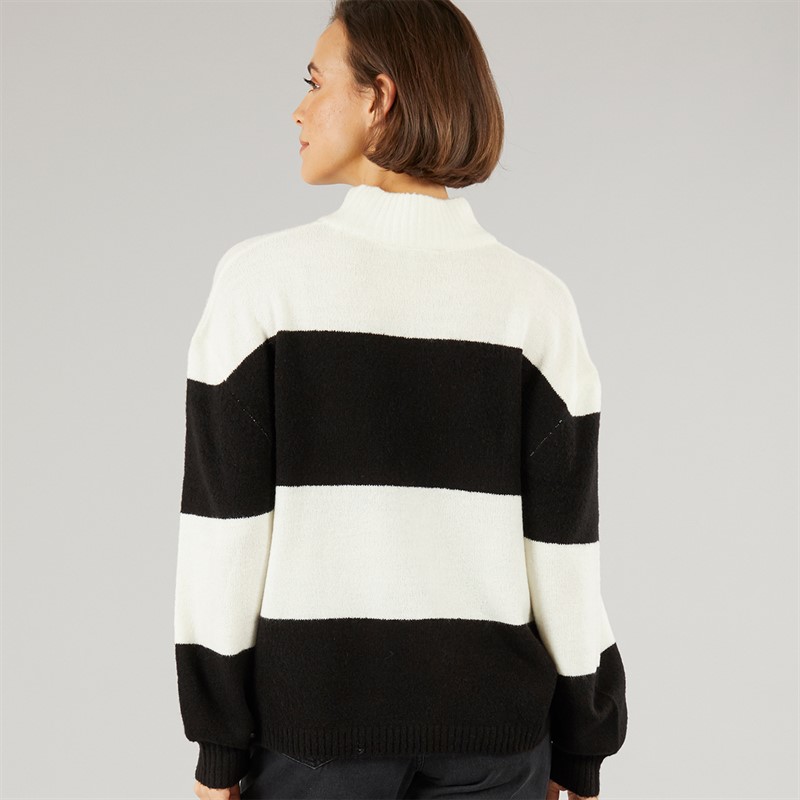 Onfire Womens Striped Crew Neck Sweatshirt Ecru/Black