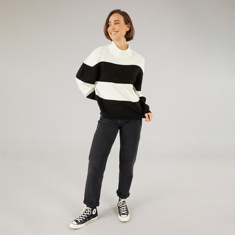 Onfire Womens Striped Crew Neck Sweatshirt Ecru/Black