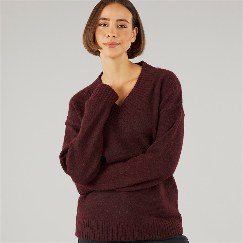 Onfire Womens V-Neck Supersoft Wool Mix Jumper Burgundy