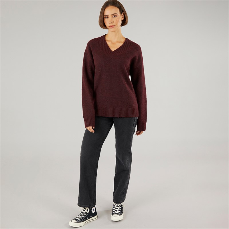Onfire Womens V-Neck Supersoft Wool Mix Jumper Burgundy