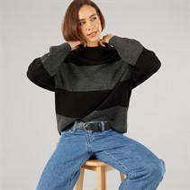 Onfire Womens Striped Crew Neck Sweatshirt Black/Charcoal