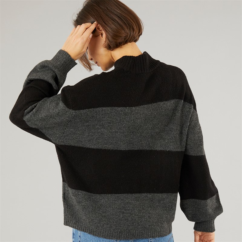 Onfire Womens Striped Crew Neck Sweatshirt Black/Charcoal