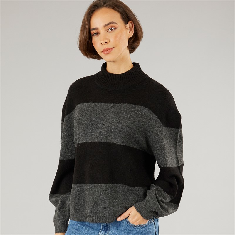 Onfire Womens Striped Crew Neck Sweatshirt Black/Charcoal
