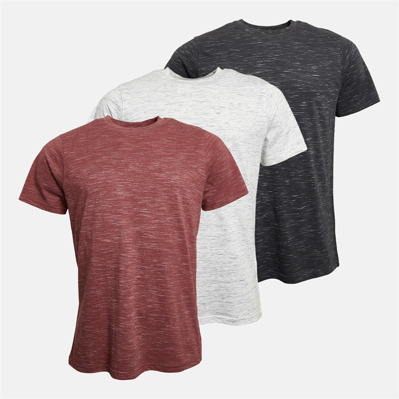 Mens Three Pack Marl T-Shirts Burg/Ecru/Charcoal - Size XL