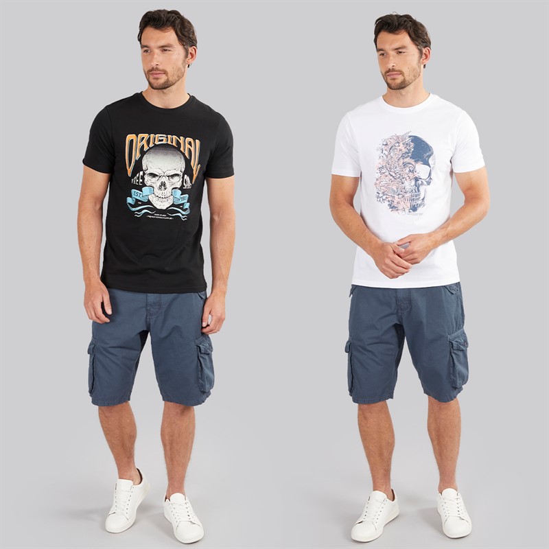 Onfire Mens Two Pack Skull T-Shirts Black/White