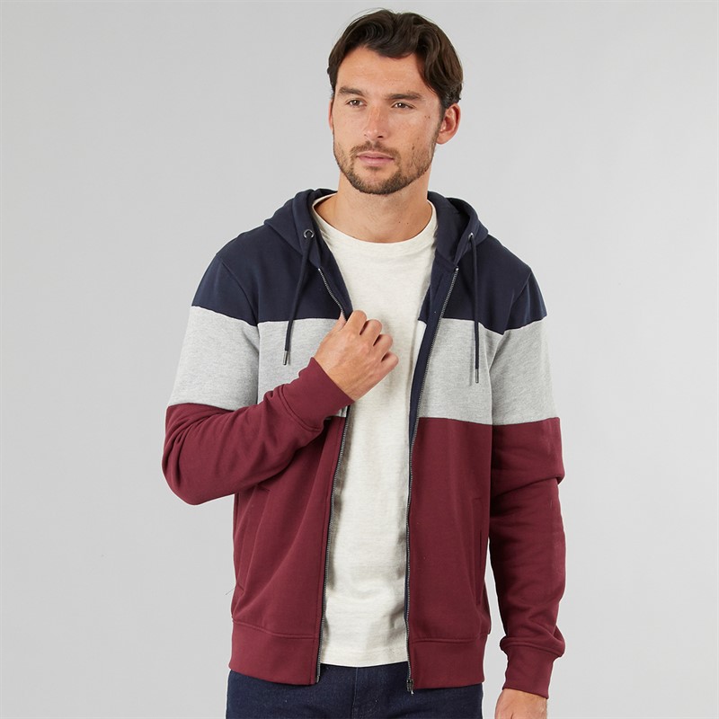 Onfire Mens Colour Block Zip Through Hoodie Navy/Tawny Port