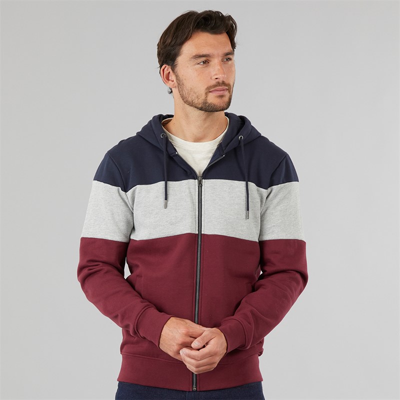 Onfire Mens Colour Block Zip Through Hoodie Navy/Tawny Port