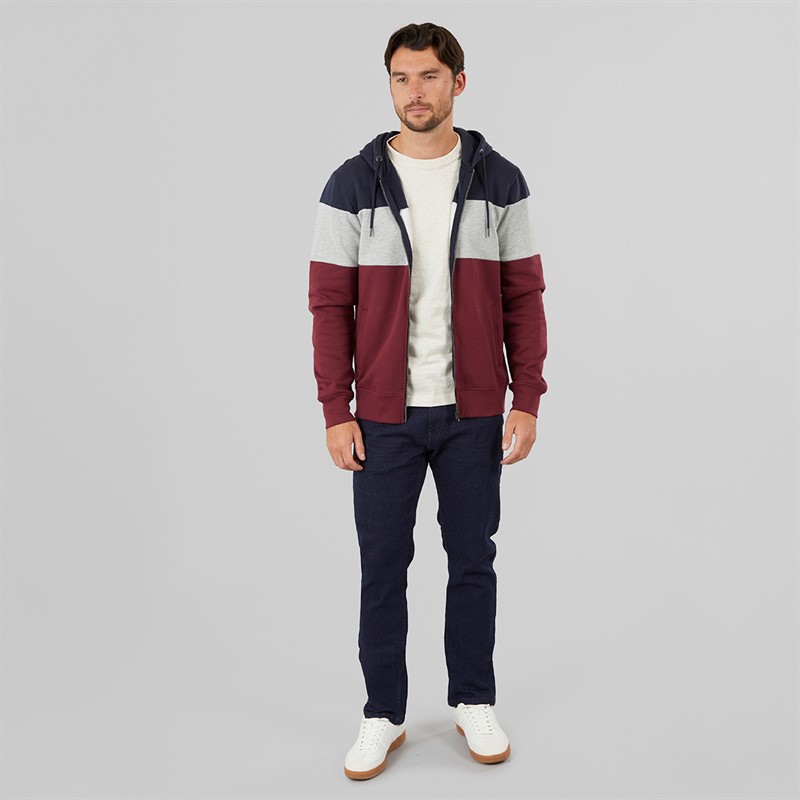 Onfire Mens Colour Block Zip Through Hoodie Navy/Tawny Port