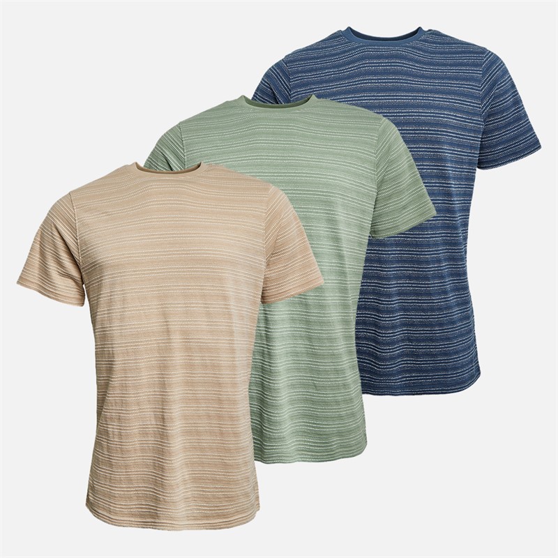 Onfire Mens Ribbed Texture Three Pack T-Shirts Multi