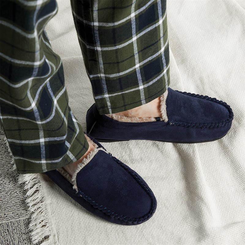 Onfire Mens Memory Foam Driving Moccasin Slippers Navy Blue