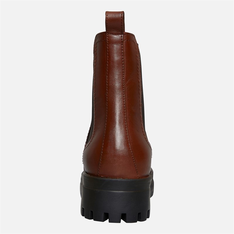 Onfire Womens Leather Chunky Chelsea Boots Brown Mahogany