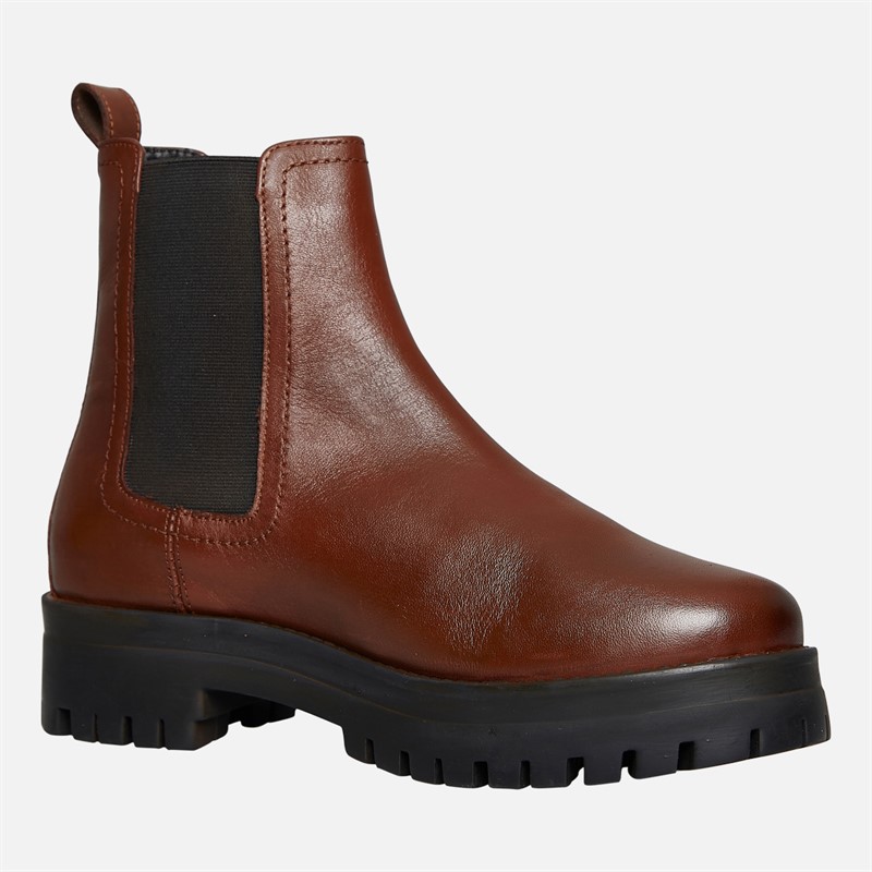 Onfire Womens Leather Chunky Chelsea Boots Brown Mahogany