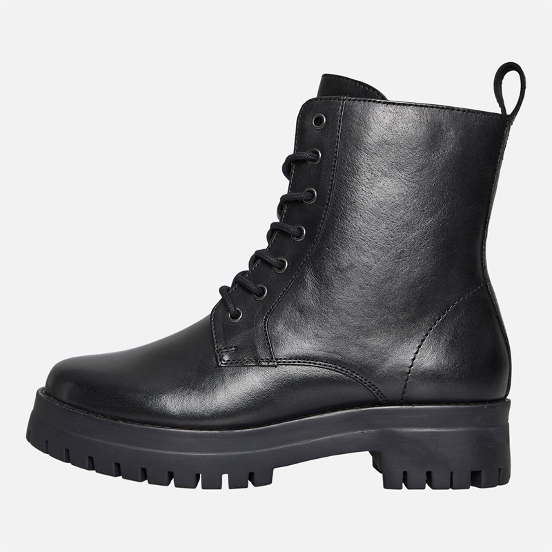 Onfire Womens Chunky Leather Lace Up Boots Black