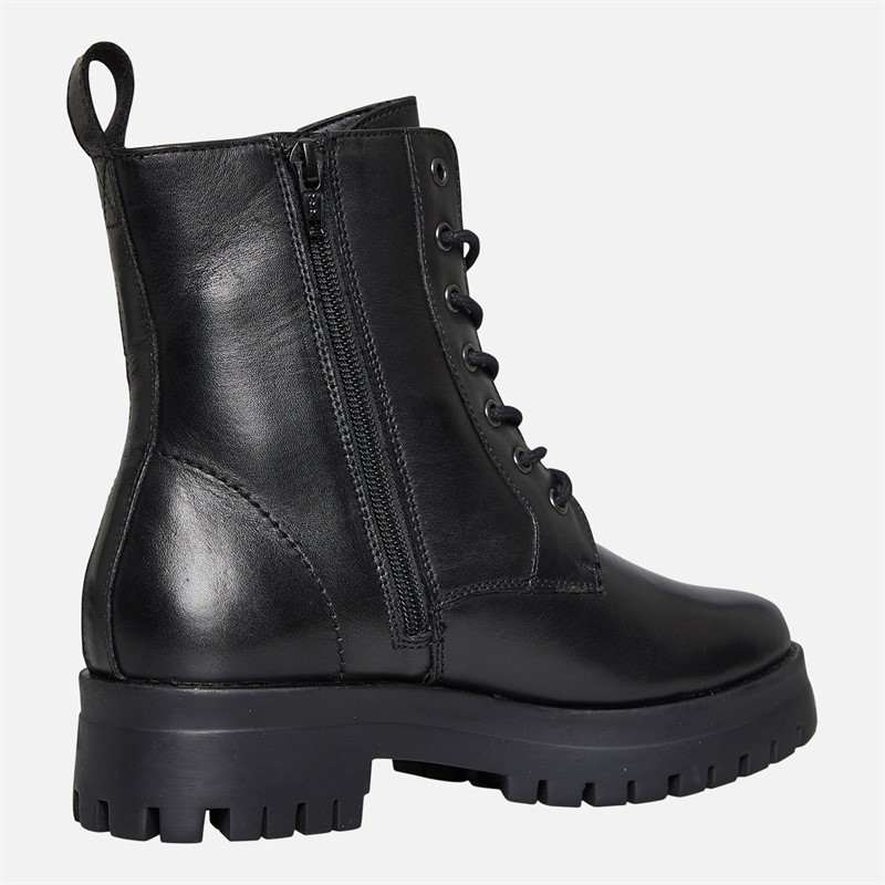 Onfire Womens Chunky Leather Lace Up Boots Black