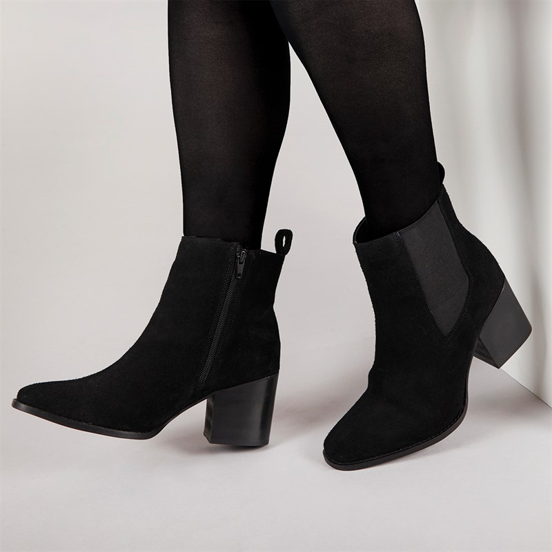 Onfire Womens Heeled Suede Chelsea Boots Black