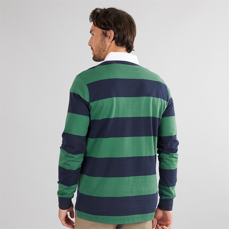 Onfire Mens Striped Rugby Shirt Navy/Green