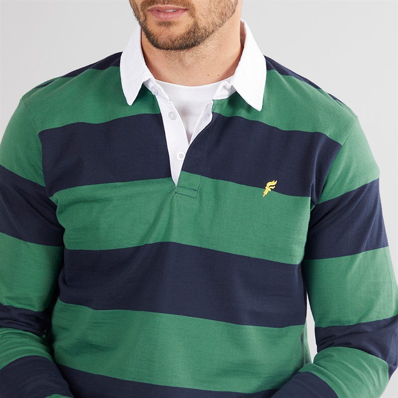 Onfire Mens Striped Rugby Shirt Navy/Green