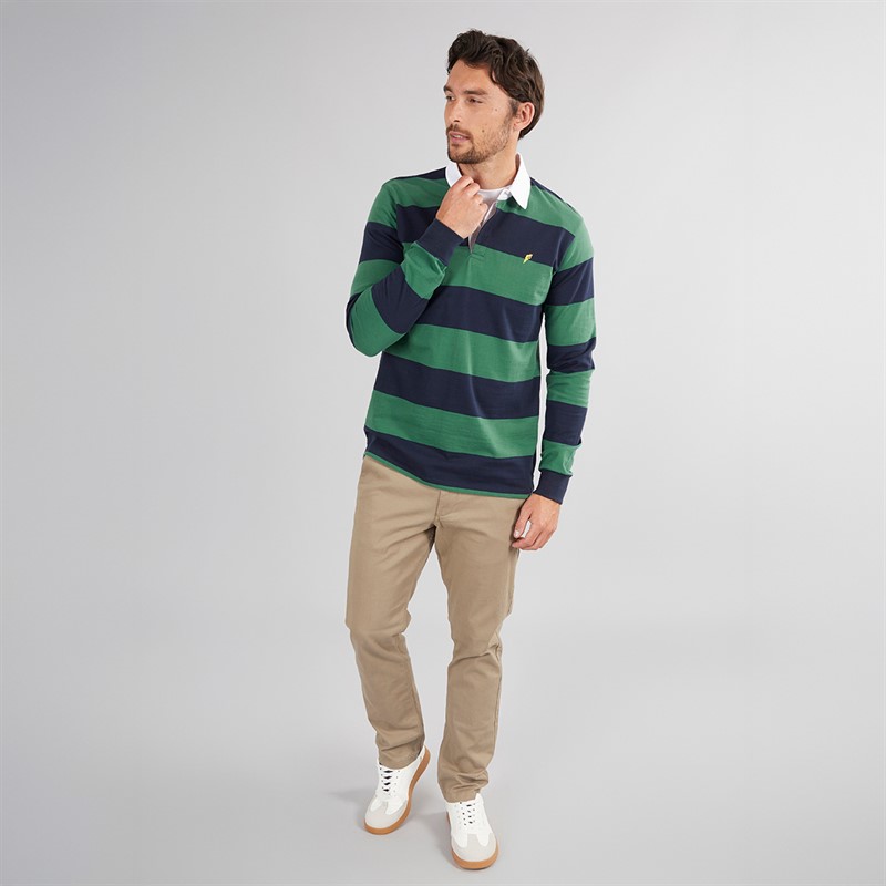 Onfire Mens Striped Rugby Shirt Navy/Green