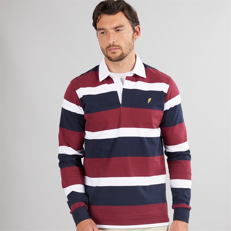 Mens Striped Rugby Shirt Navy/Burg/White - Size M