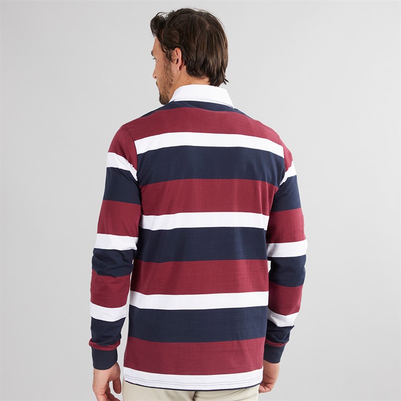 Onfire Mens Striped Rugby Shirt Navy/Burg/White