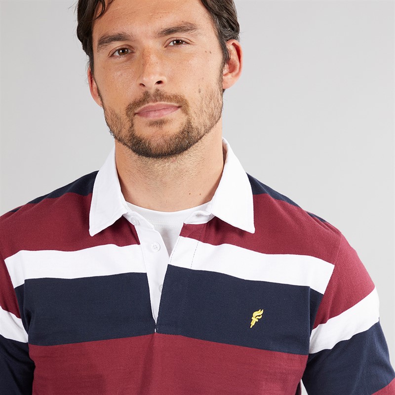 Onfire Mens Striped Rugby Shirt Navy/Burg/White