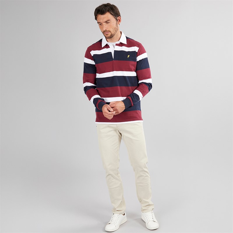 Onfire Mens Striped Rugby Shirt Navy/Burg/White