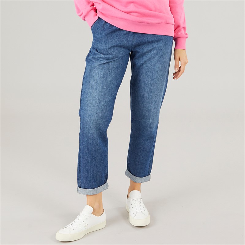 Onfire Womens Elasticated Waist Roll Up Jeans Mid Wash