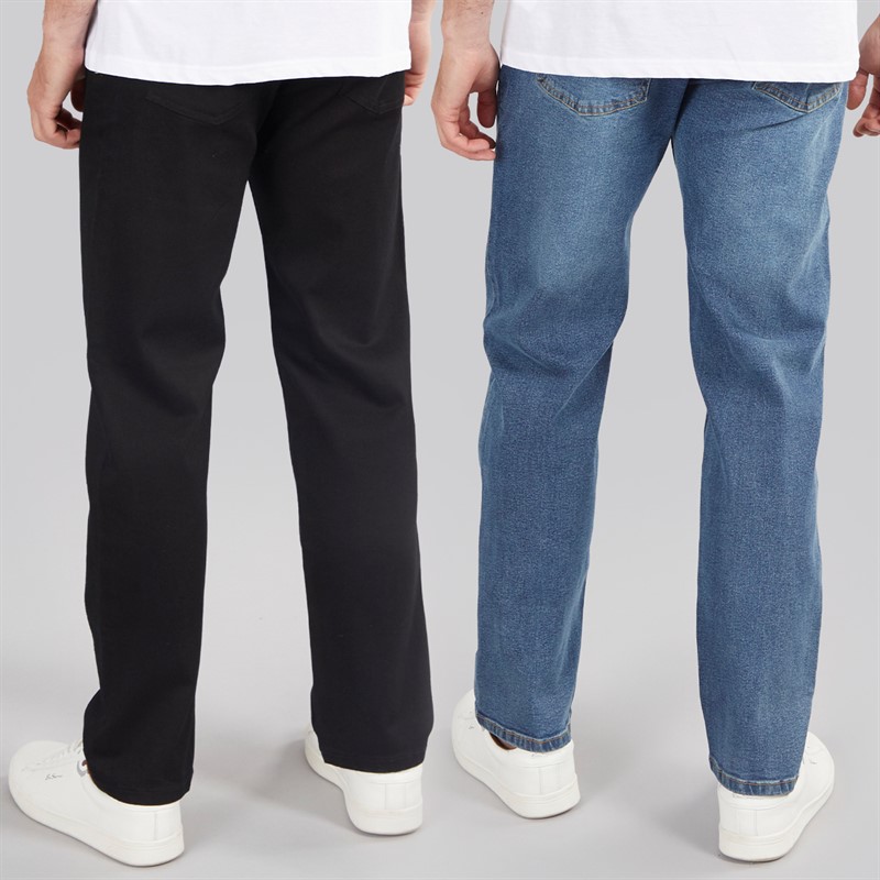 Onfire Mens Two Pack Straight Fit Jeans Mid Wash Blue/Black