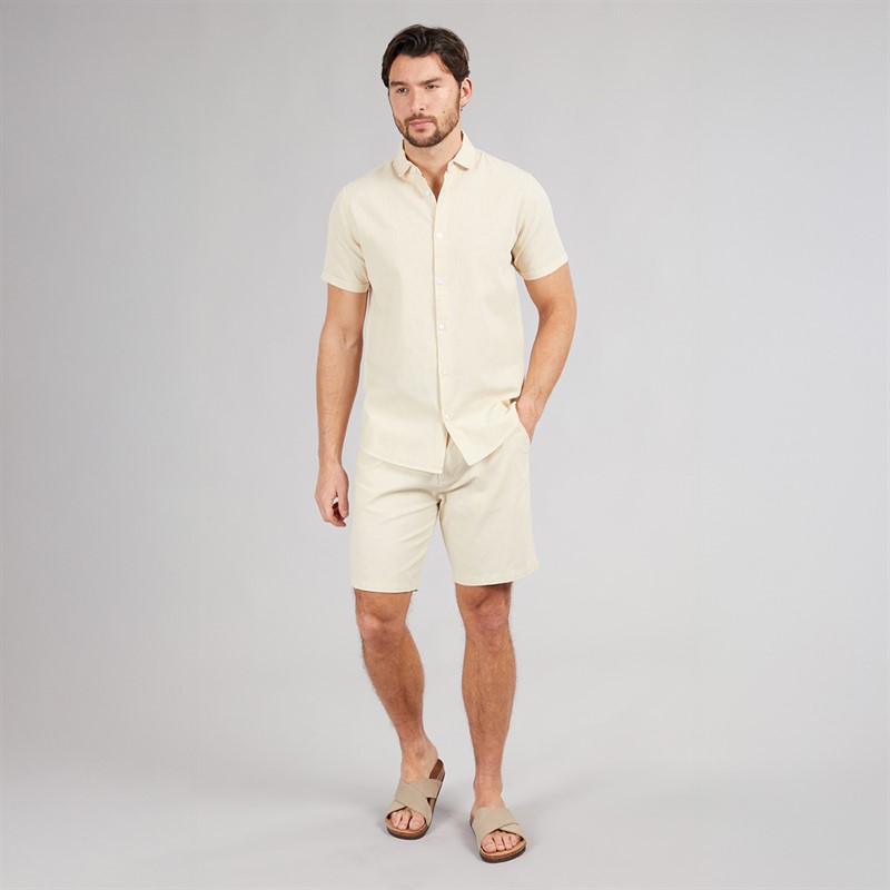 Onfire Mens Linen Shorts Stone